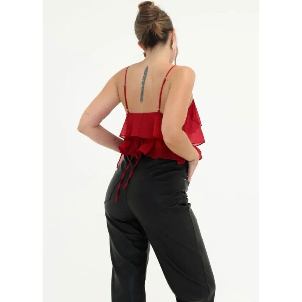 Rumored Tango Tank Red Shimmer Ruffled Adjustable Straps Size L NWT - Picture 3 of 15